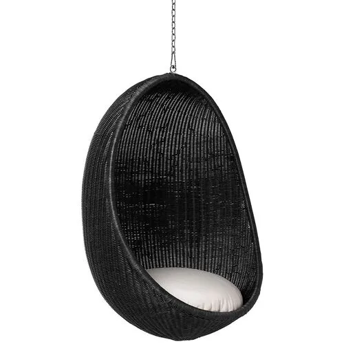 Rattan Hanging Egg Chair - Black/White - Sika Design