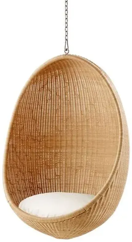 Rattan Hanging Egg Chair - Natural/White - Sika Design - Brown