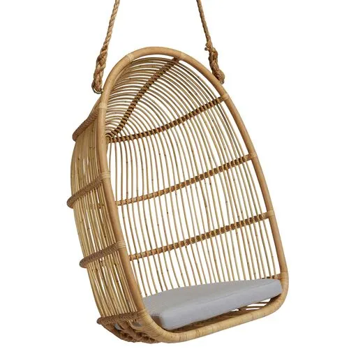 Renoir Rattan Hanging Swing Chair - Natural/Seagull Grey - Sika Design - Brown