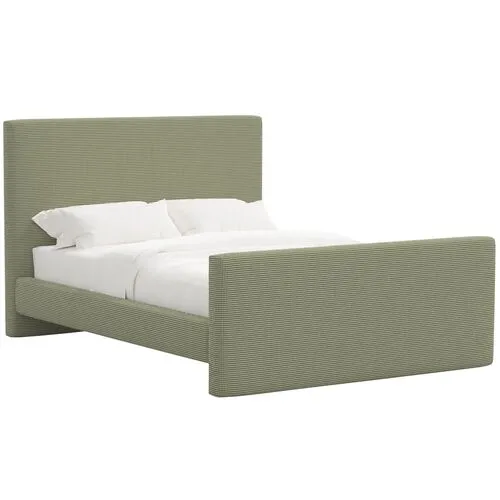 Lenora Platform Bed - Houndstooth Avocado - Green, Upholstered, Comfortable & Durable