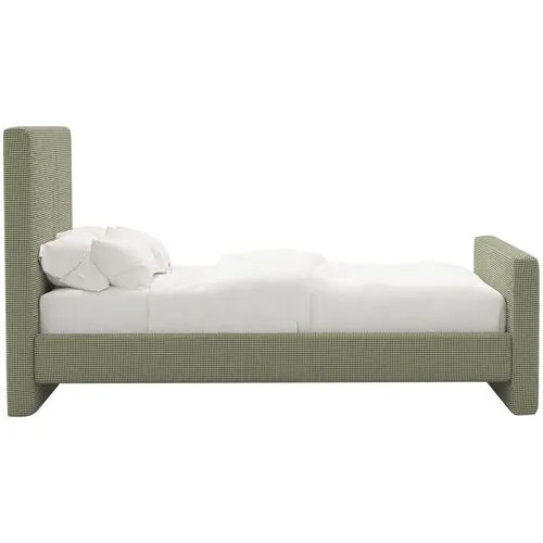 Lenora Platform Bed - Houndstooth Avocado - Green, Upholstered, Comfortable & Durable