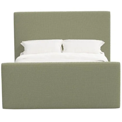 Lenora Platform Bed - Houndstooth Avocado - Green, Upholstered, Comfortable & Durable