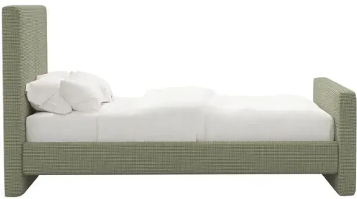 Lenora Platform Bed - Houndstooth Avocado - Green, Upholstered, Comfortable & Durable