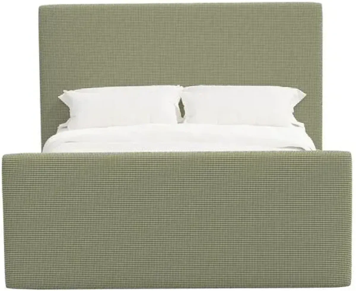 Lenora Platform Bed - Houndstooth Avocado - Green, Upholstered, Comfortable & Durable