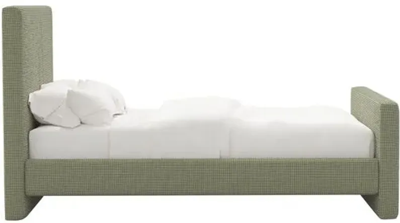 Lenora Platform Bed - Houndstooth Avocado - Green, Upholstered, Comfortable & Durable