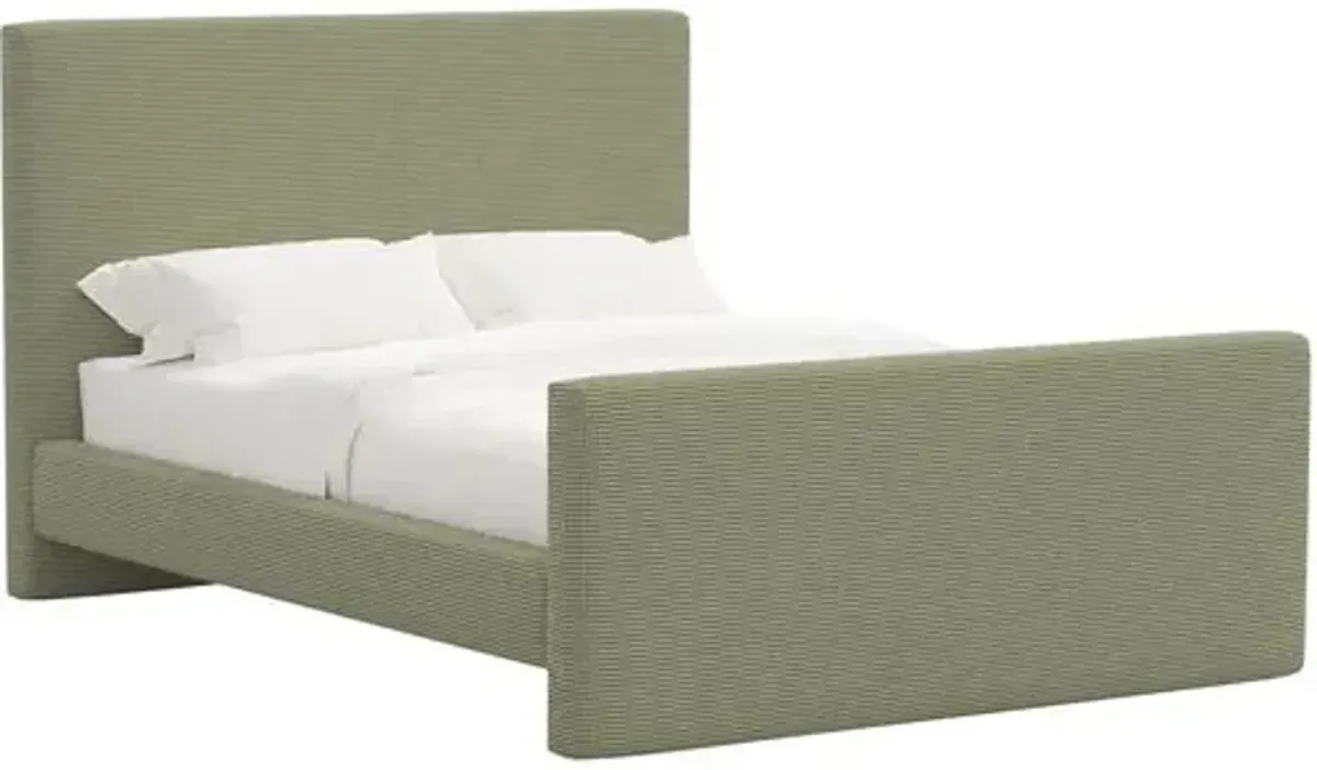 Lenora Platform Bed - Houndstooth Avocado - Green, Upholstered, Comfortable & Durable