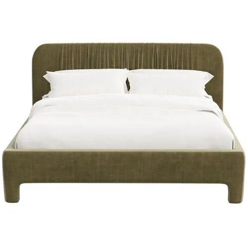 Juniper Platform Bed - Velvet - Green, Upholstered, Comfortable & Durable