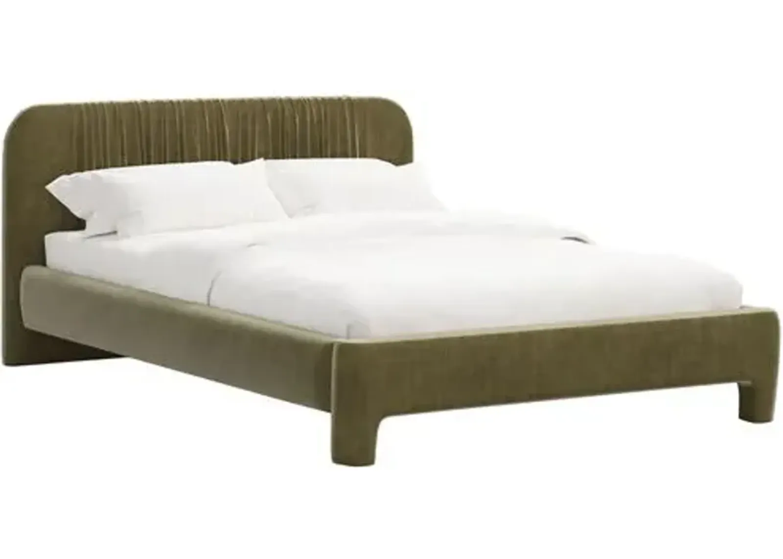 Juniper Platform Bed - Velvet - Green, Upholstered, Comfortable & Durable