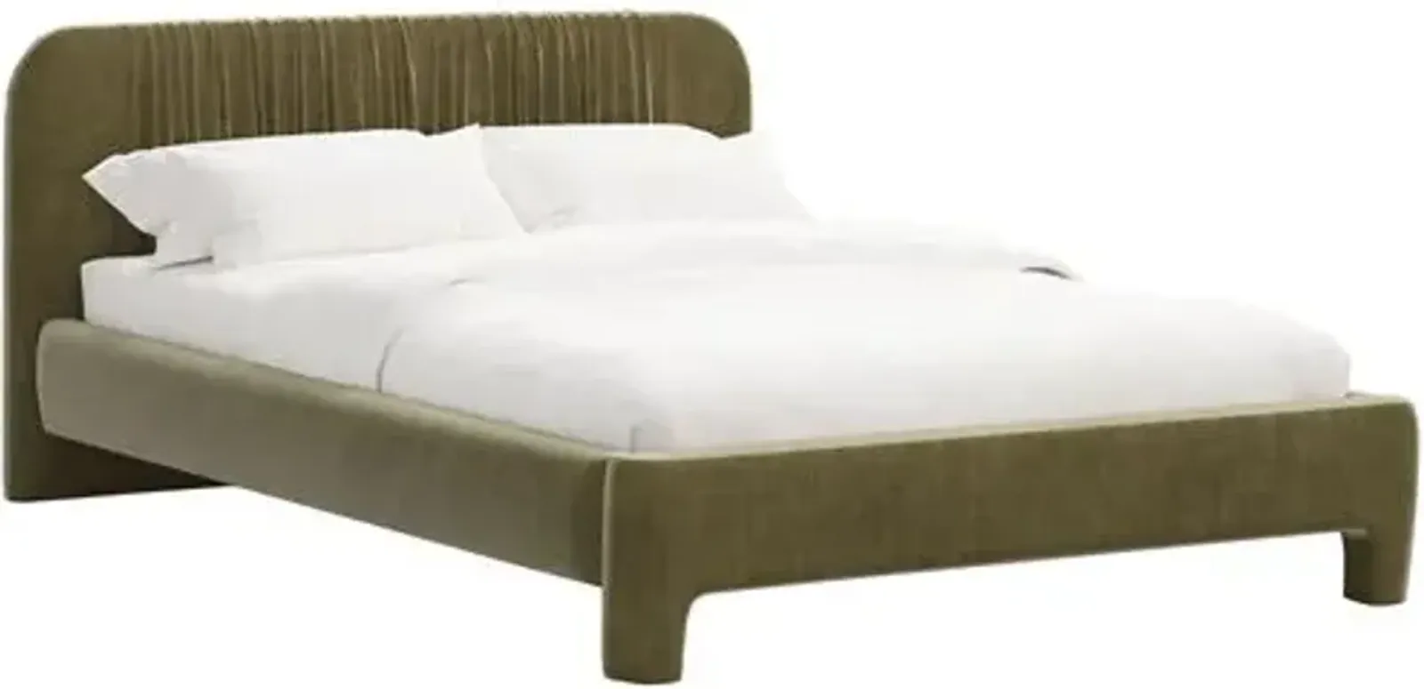 Juniper Platform Bed - Velvet - Green, Upholstered, Comfortable & Durable