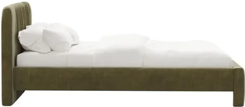 Juniper Platform Bed - Velvet - Green, Upholstered, Comfortable & Durable