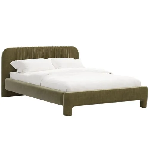 Juniper Platform Bed - Velvet - Green, Upholstered, Comfortable & Durable