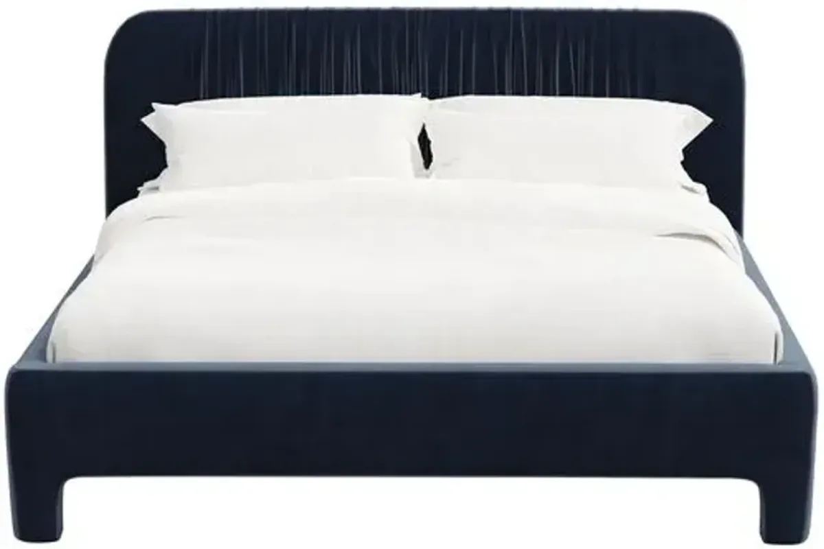 Juniper Platform Bed - Velvet - Blue, Upholstered, Comfortable & Durable