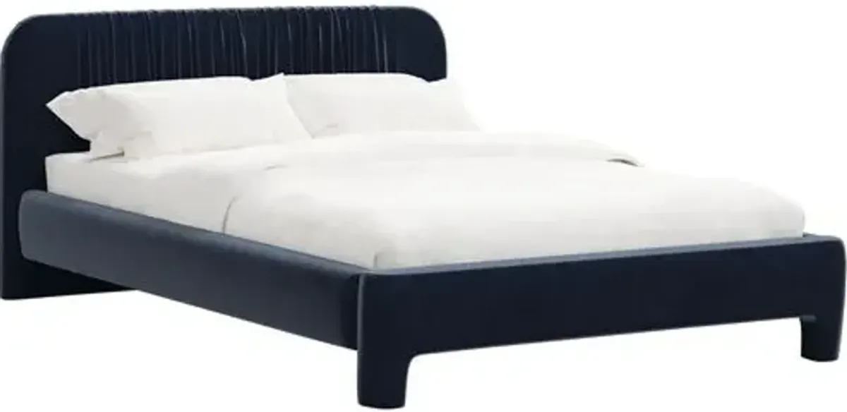 Juniper Platform Bed - Velvet - Blue, Upholstered, Comfortable & Durable