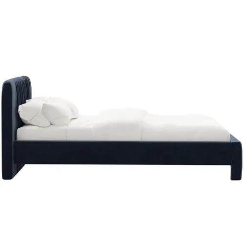 Juniper Platform Bed - Velvet - Blue, Upholstered, Comfortable & Durable