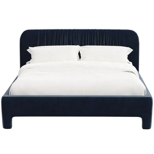 Juniper Platform Bed - Velvet - Blue, Upholstered, Comfortable & Durable