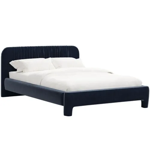 Juniper Platform Bed - Velvet - Blue, Upholstered, Comfortable & Durable