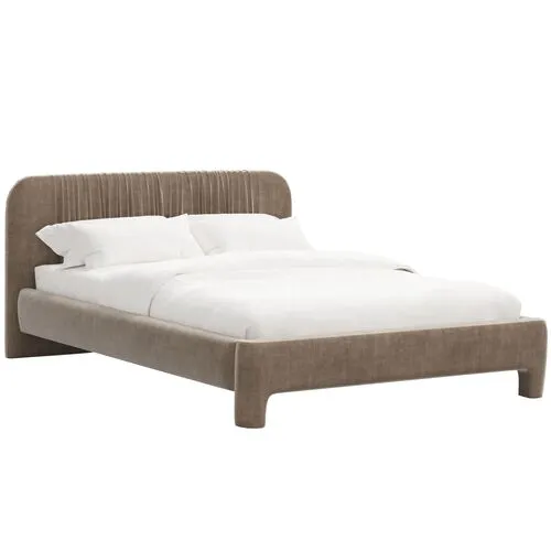 Juniper Platform Bed - Velvet - Brown, Upholstered, Comfortable & Durable