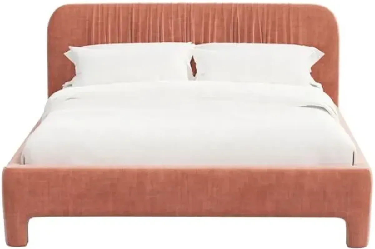 Juniper Platform Bed - Velvet - Pink, Upholstered, Comfortable & Durable