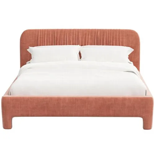 Juniper Platform Bed - Velvet - Pink, Upholstered, Comfortable & Durable