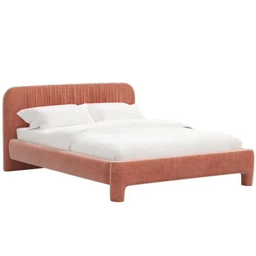 Juniper Platform Bed - Velvet - Pink, Upholstered, Comfortable & Durable