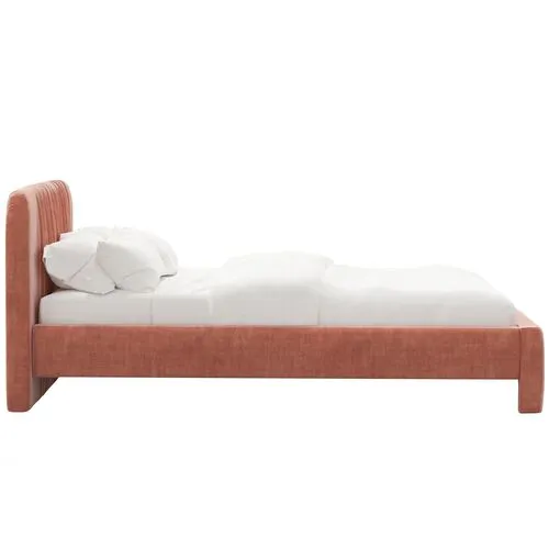 Juniper Platform Bed - Velvet - Pink, Upholstered, Comfortable & Durable