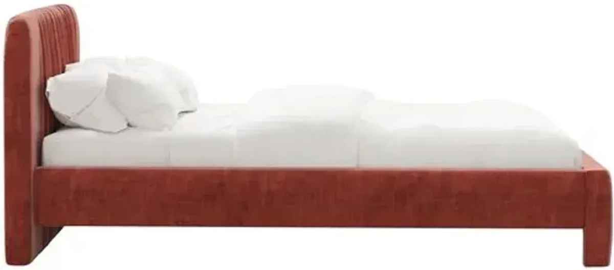 Juniper Platform Bed - Velvet - Red, Upholstered, Comfortable & Durable