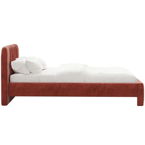 Juniper Platform Bed - Velvet - Red, Upholstered, Comfortable & Durable