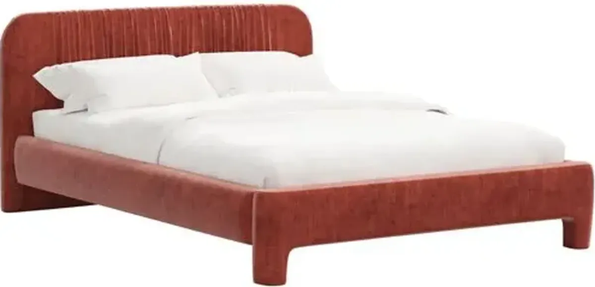 Juniper Platform Bed - Velvet - Red, Upholstered, Comfortable & Durable