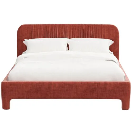 Juniper Platform Bed - Velvet - Red, Upholstered, Comfortable & Durable