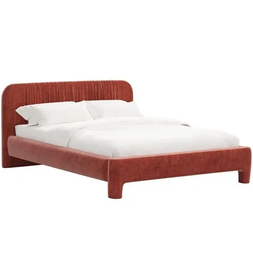 Juniper Platform Bed - Velvet - Red, Upholstered, Comfortable & Durable