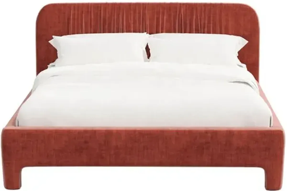 Juniper Platform Bed - Velvet - Red, Upholstered, Comfortable & Durable