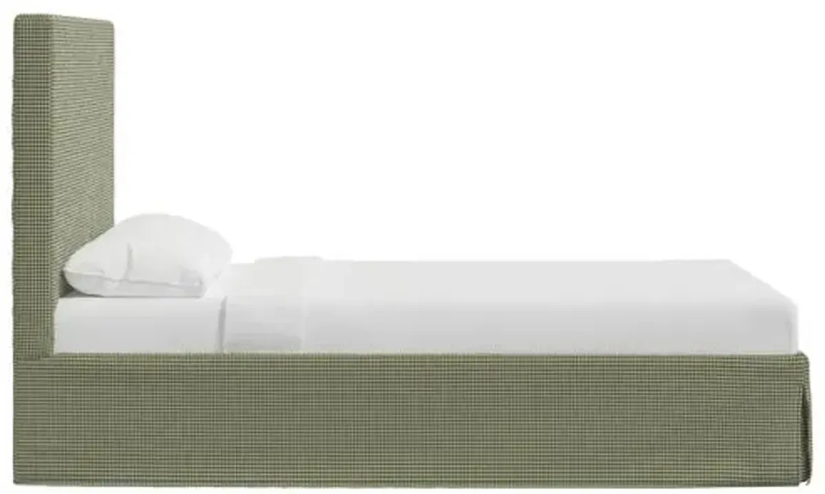 Juliet Slipcover Bed - Houndstooth Avocado - Handcrafted - Green