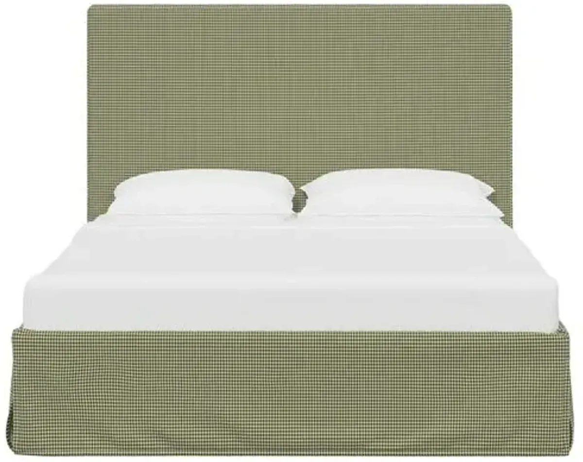 Juliet Slipcover Bed - Houndstooth Avocado - Handcrafted - Green