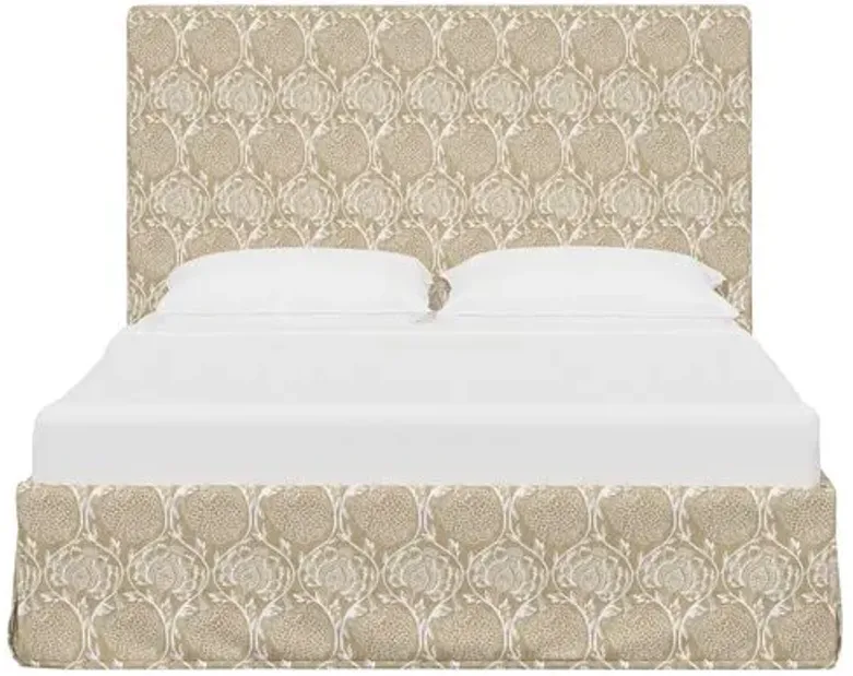 Juliet Slipcover Bed - Ranjit Floral - Handcrafted - Beige