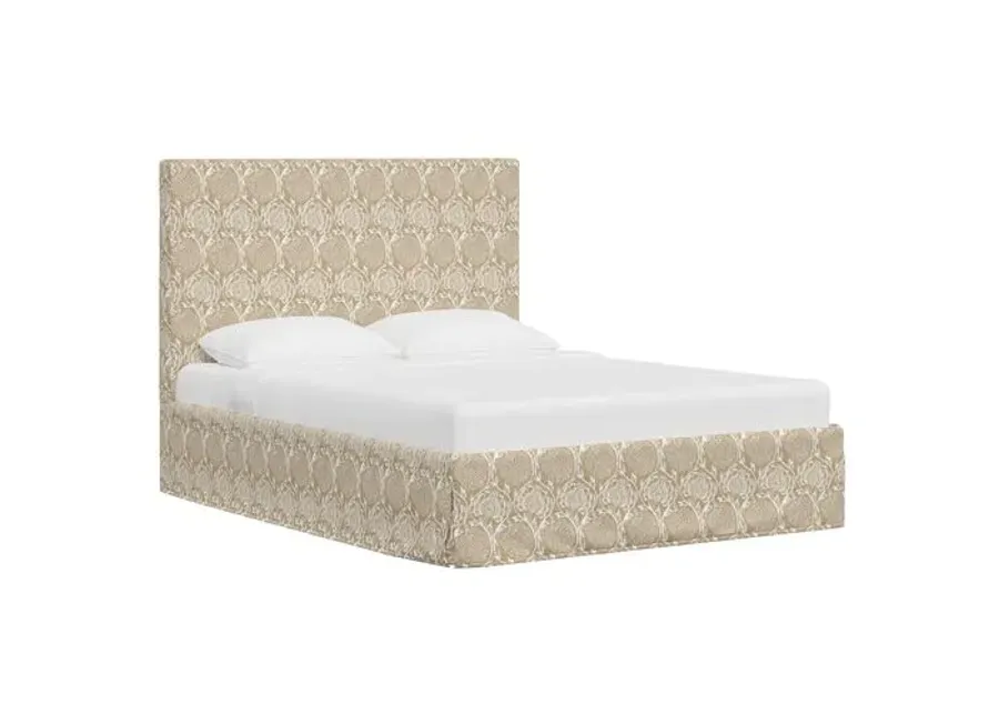 Juliet Slipcover Bed - Ranjit Floral - Handcrafted - Beige