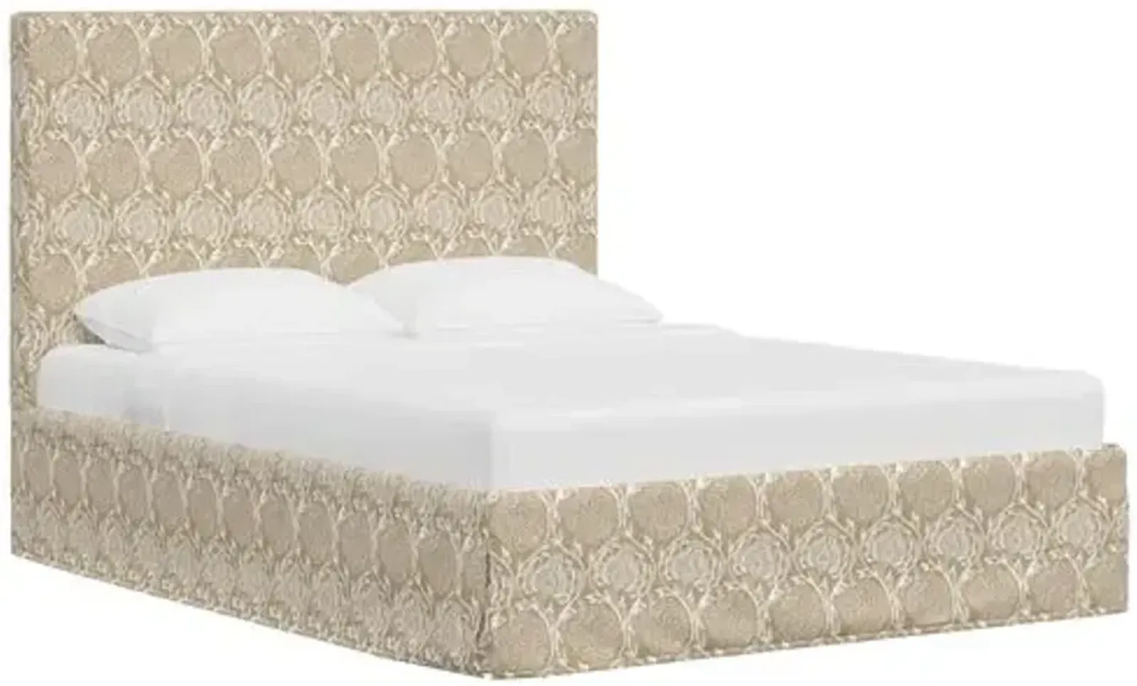 Juliet Slipcover Bed - Ranjit Floral - Handcrafted - Beige