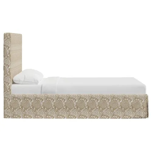 Juliet Slipcover Bed - Ranjit Floral - Handcrafted - Beige