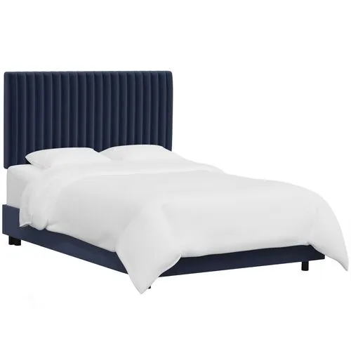 Rosalie Channeled Bed - Velvet - Handcrafted - Blue