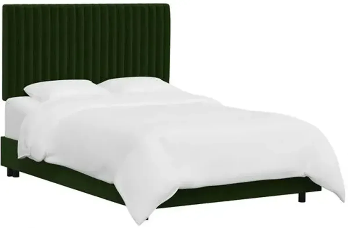 Rosalie Channeled Bed - Velvet - Handcrafted - Green