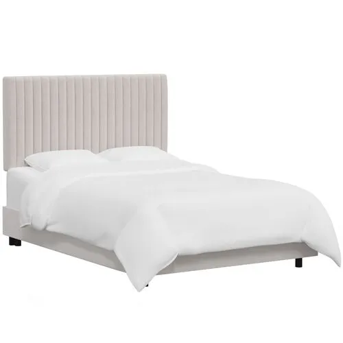 Rosalie Channeled Bed - Velvet - Handcrafted - Gray