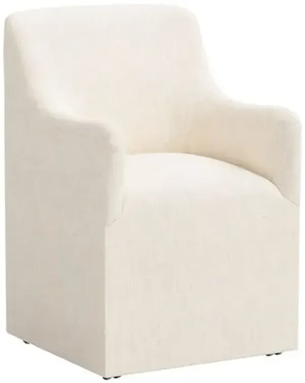 Tess Dining Armchair with Casters - Linen - Handcrafted - Ivory