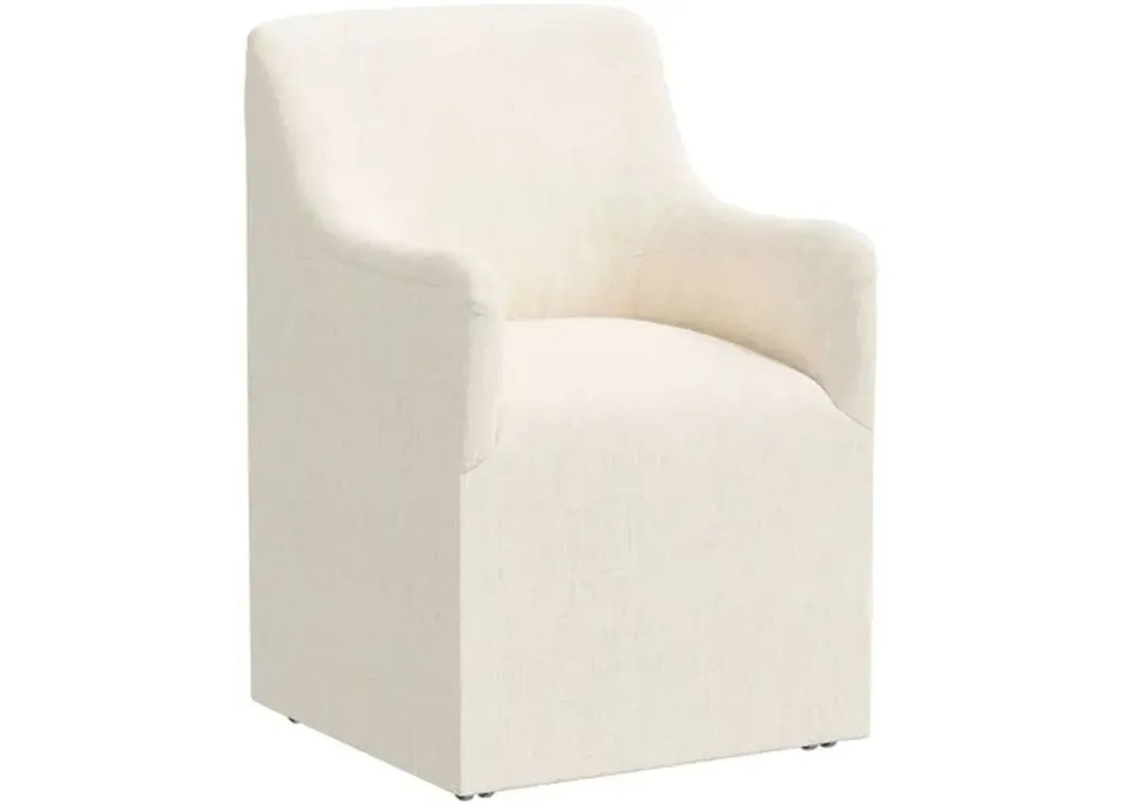 Tess Dining Armchair with Casters - Linen - Handcrafted - Ivory