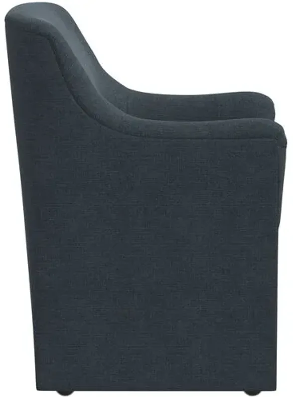 Tess Dining Armchair with Casters - Linen - Handcrafted - Blue