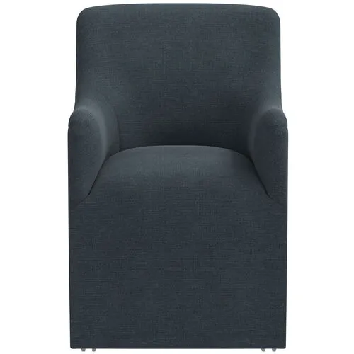 Tess Dining Armchair with Casters - Linen - Handcrafted - Blue