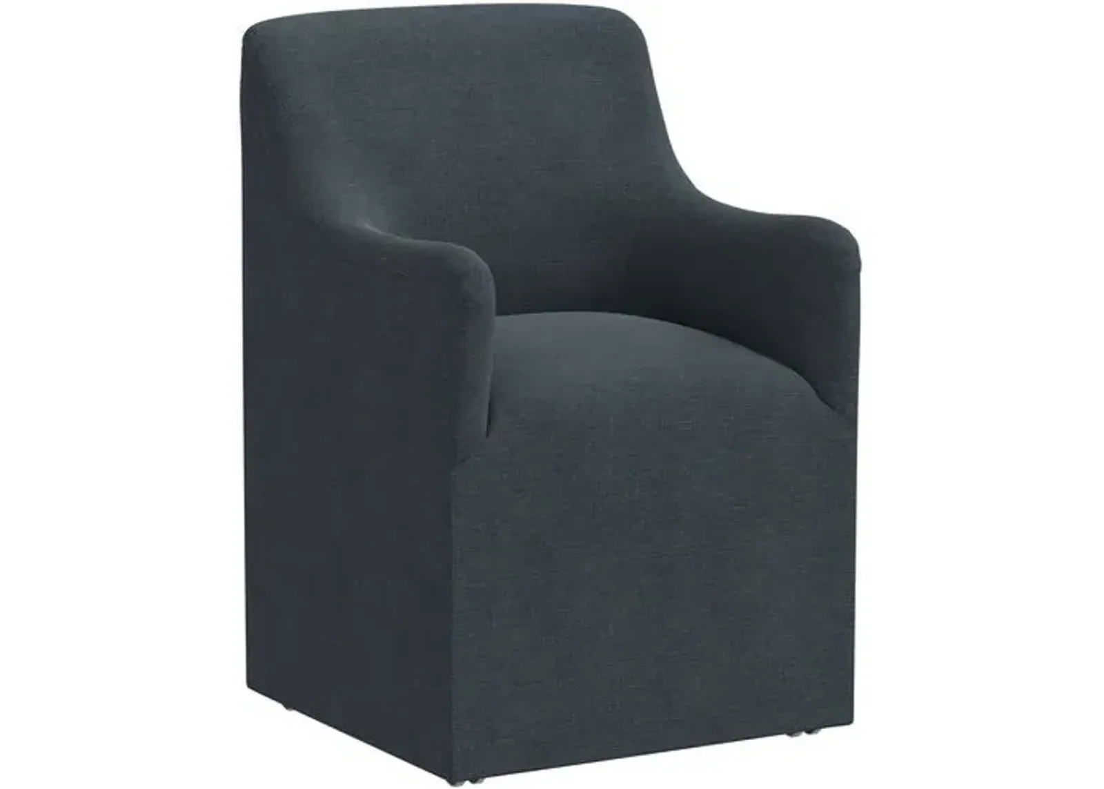 Tess Dining Armchair with Casters - Linen - Handcrafted - Blue