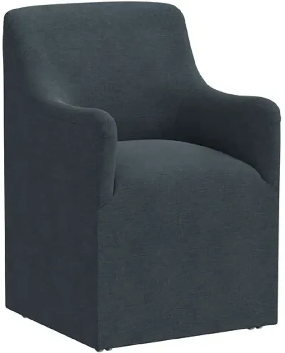 Tess Dining Armchair with Casters - Linen - Handcrafted - Blue