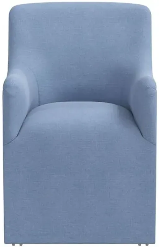 Tess Dining Armchair with Casters - Linen - Handcrafted - Blue