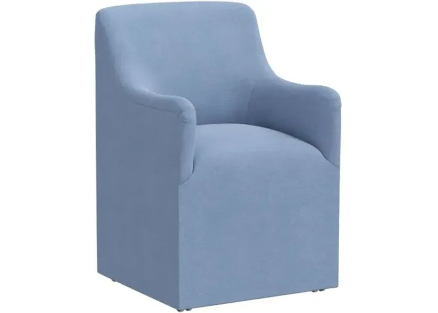 Tess Dining Armchair with Casters - Linen - Handcrafted - Blue