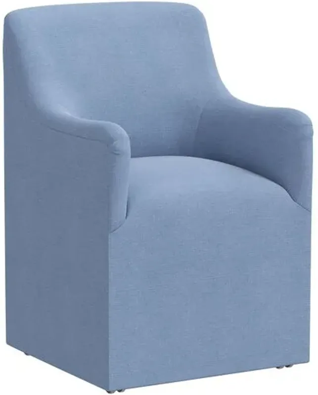 Tess Dining Armchair with Casters - Linen - Handcrafted - Blue