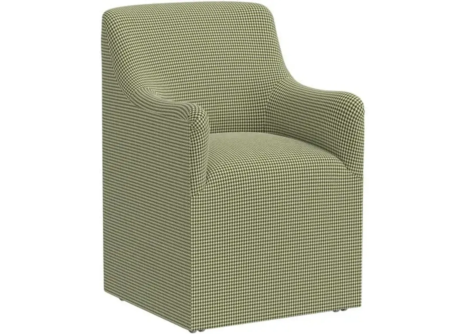 Tess Dining Armchair with Casters - Houndstooth Avocado - Handcrafted - Green